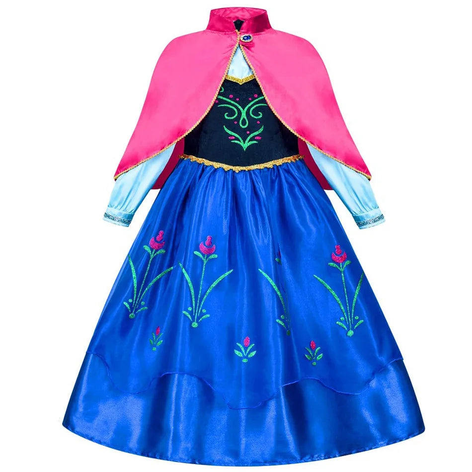 Girls Dress Children Mesh Print Princess Dress Kids Anna Cosplay