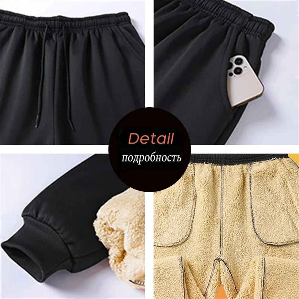 Winter Fleece Pants Thick Warm Thermal Trousers Men Fitness Drawstring Pants Jogging