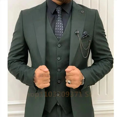 Green Suits Men Suits 3 Pieces Wedding Wear Business Male