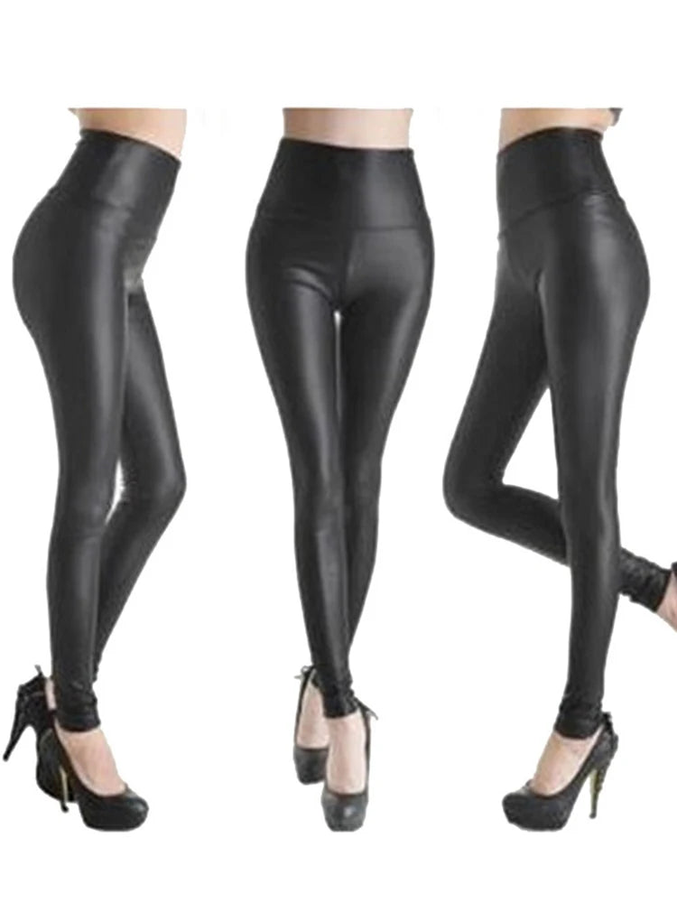Leather High Waist Legging Women Black Pencil Pants Slim Skinny Trousers