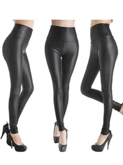 Leather High Waist Legging Women Black Pencil Pants Slim Skinny Trousers