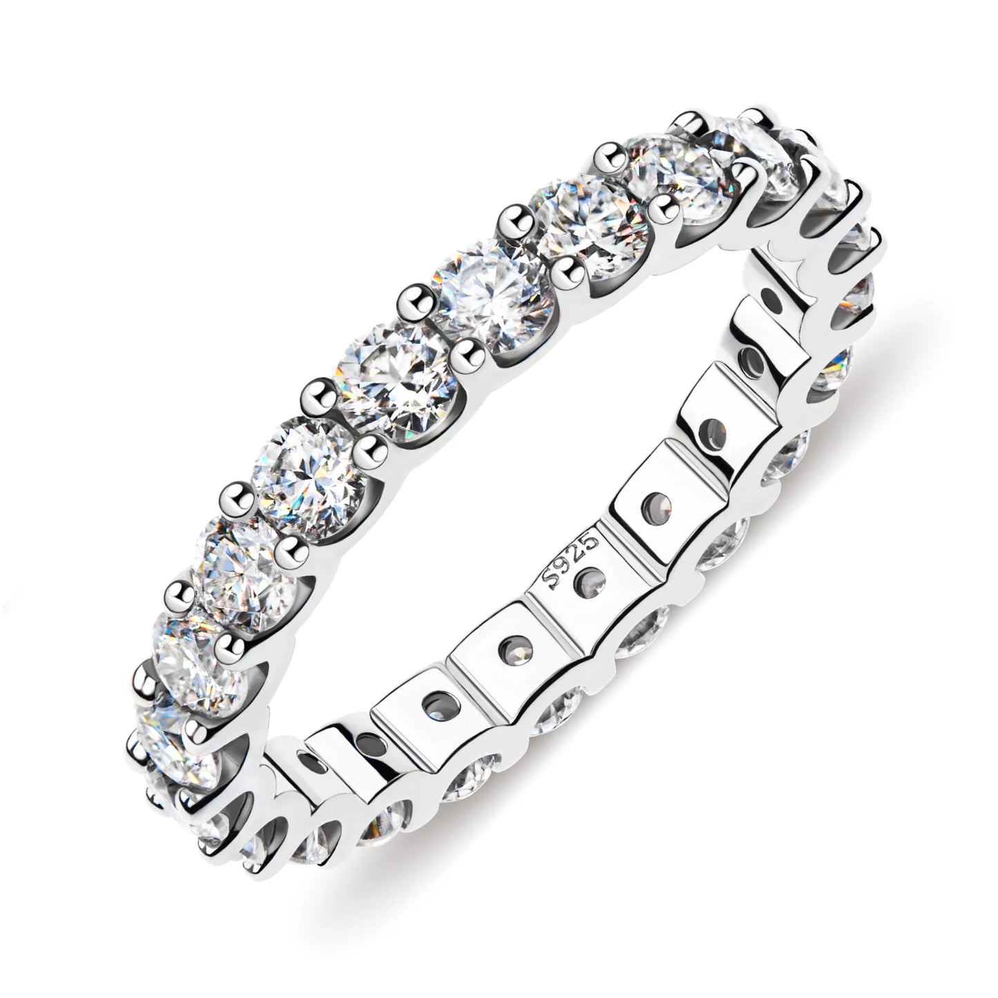GIGAJEWE Moissanite 2.0-2.4ct 3.0mm  D VVS1 Round Cut 925 Silver Full Enternity Ring Diamond Test Passed Woman Girl Gift