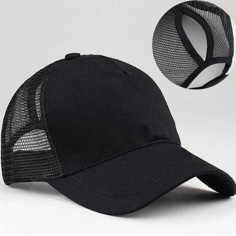 2025 New Ponytail Baseball Cap For Summer Women's Adjustable Black Hat Messy Cap Casual Cotton Girl Snapback Mesh Caps Casual
