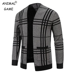 Autumn Sweatwear Casual Men's Cardigan Basic Striped Formal Slim Fit Sweater