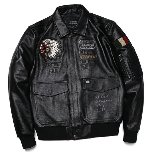 2024 New Indian Embroidery A2 Flying Pilot Suit Genuine Leather Jacket Men's