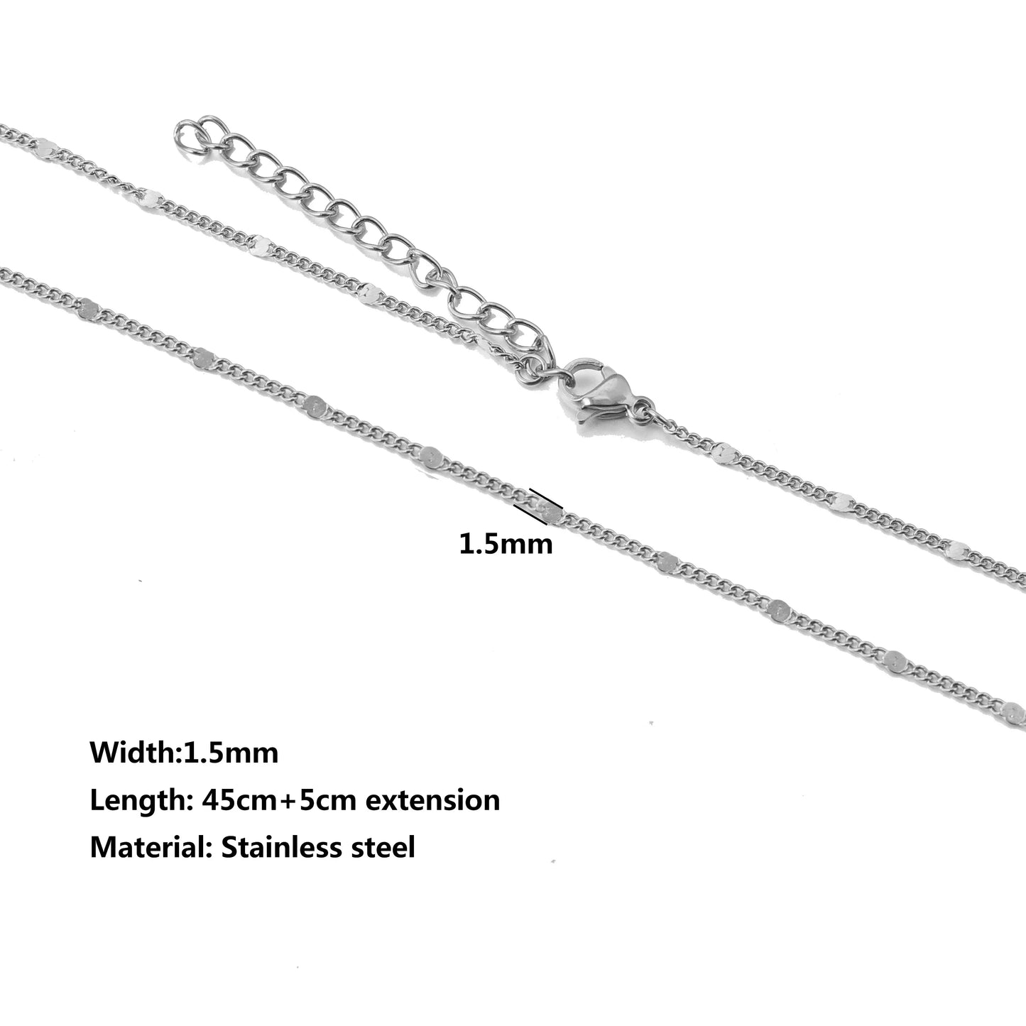 5pcs Stainless Steel Bead Chain Cuba Cross O Ripple Chain Necklace Plated Gold 45CM Adjustable Chain Lobster Clasp DIY Necklace