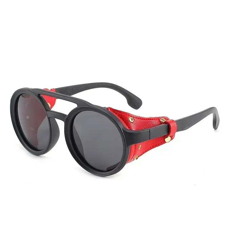 Sunglasses Men Women Classic Sun Glasses With Side Leather Round Eyewears