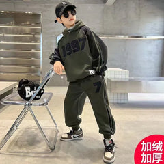 2025 winter autumn Boys Clothes Set cotton Velvet Sweatshirt hooded + Pants Tracksuits Kids Suit Children 4 8 9 10 11 12 14 Year