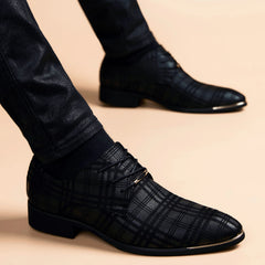 Fashion Mens Leather Concise Shoes Men's Business Dress Pointy Plaid Black Shoes