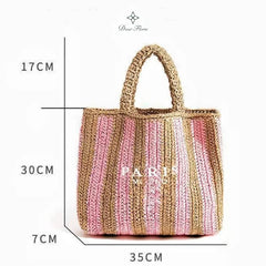 Women Fashion Striped Summer Beach Straw Knitting Shoulder Bag Hollow Out