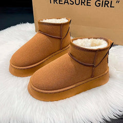 Winter Women Short Plush Warm Snow Boots Flats Casual Shoes Fur Chelsea