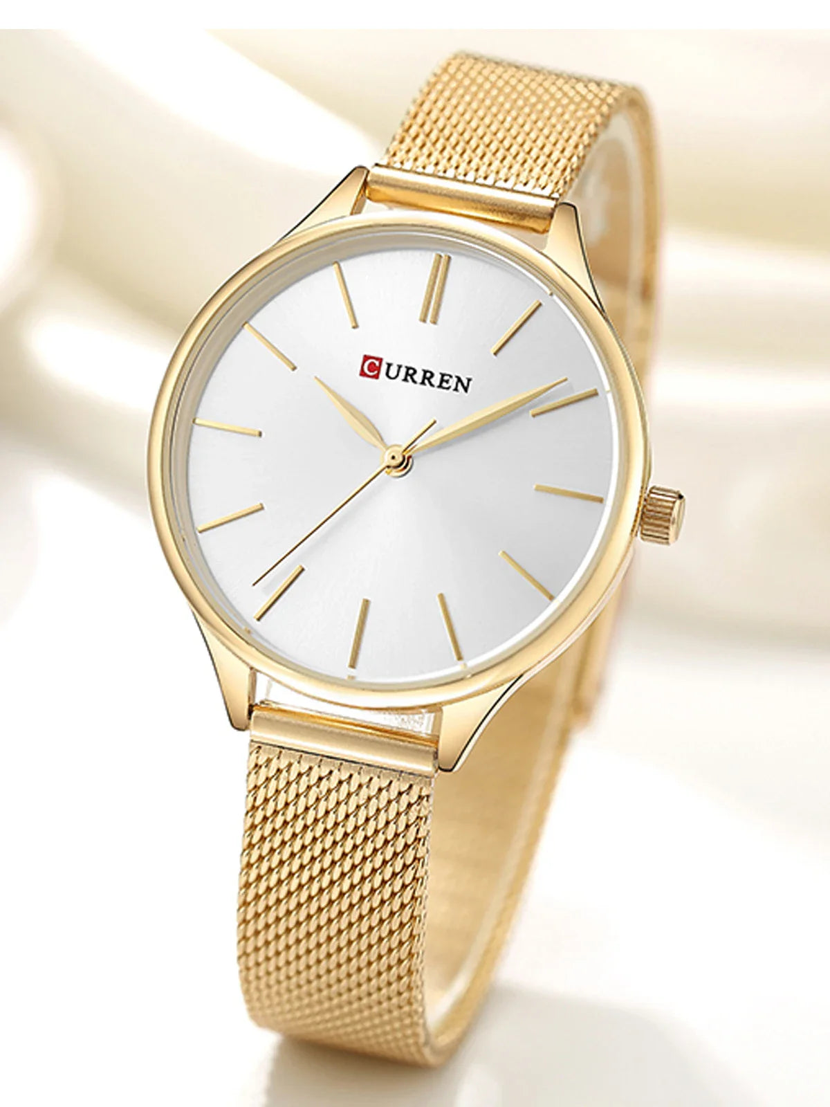 CURREN Original Women's Luxury Watch Matte Dial Japanese Quartz Movement Stainless Steel Mesh Strap with Box
