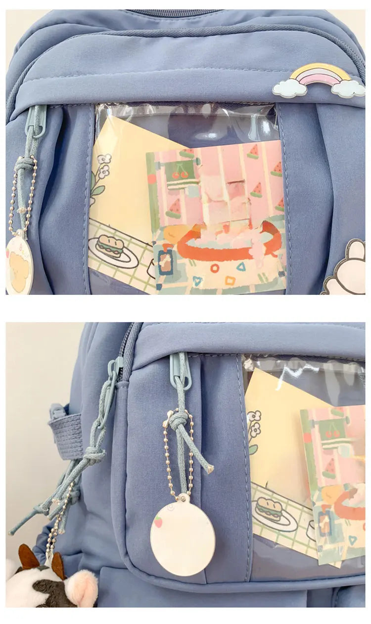 New Cute Nylon Backpack Suitable for Young Girls, Female Students, and Ladies, Multi-Pocket Student Backpack