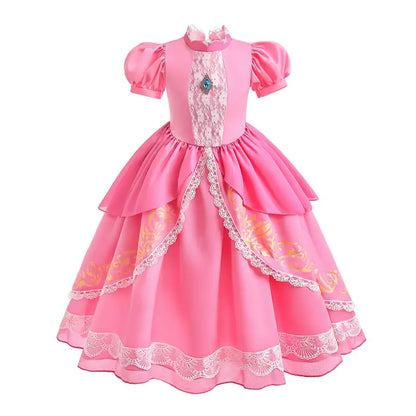 Halloween Peach Costume For Baby Girl Lace Dress Christmas Kid Pink Wedding Party Frock+Wig 10 Set Child Tunic Clothes