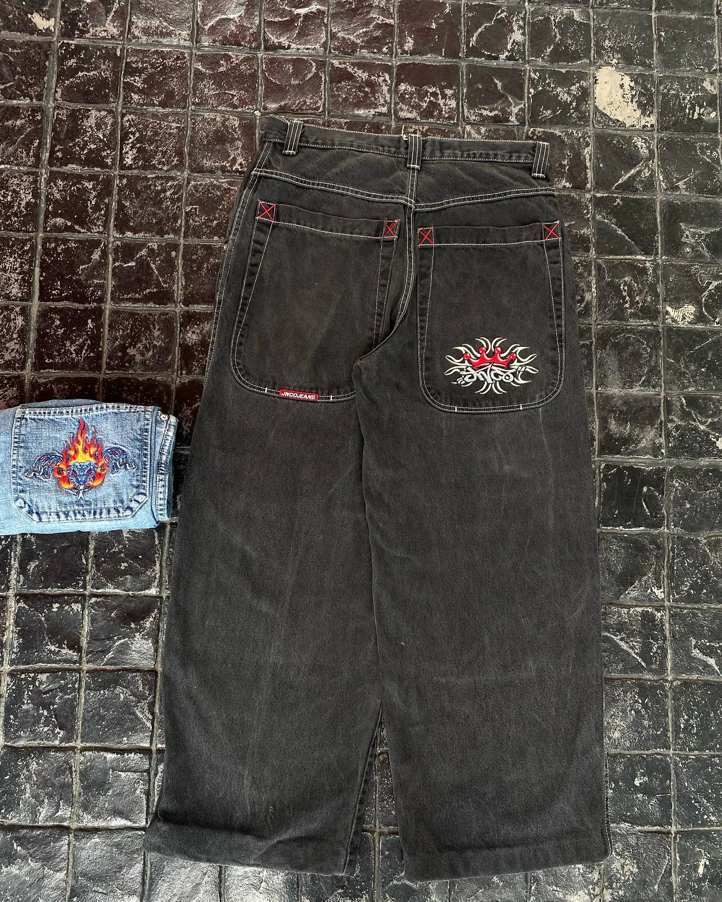 Y2k Baggy Jeans Hip Hop Pattern Print Oversized Wide Leg Jeans Vintage Denim