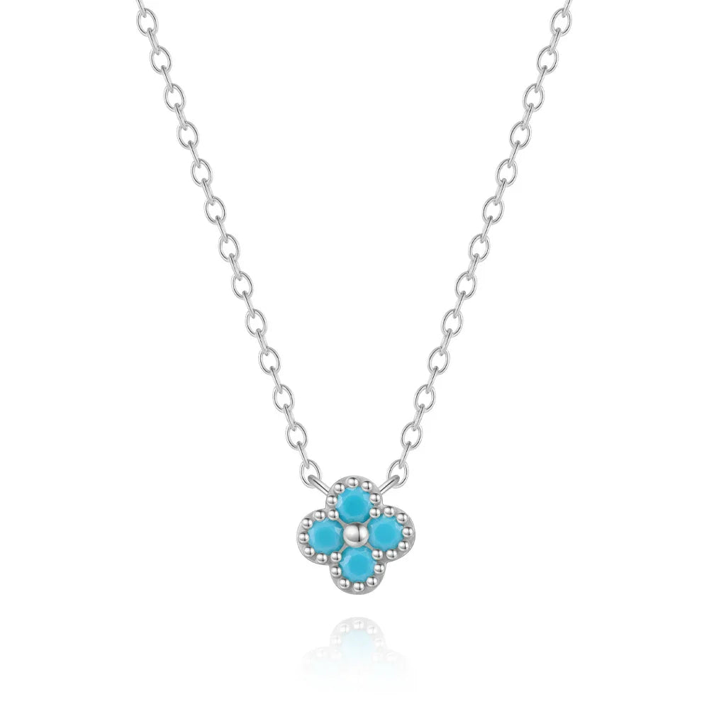 ROXI 100% 925 Sterling Silver Turquoise Crystal Petal Patter Pendant Necklaces For Women Delicate Wedding Jewelry Collar Mujer