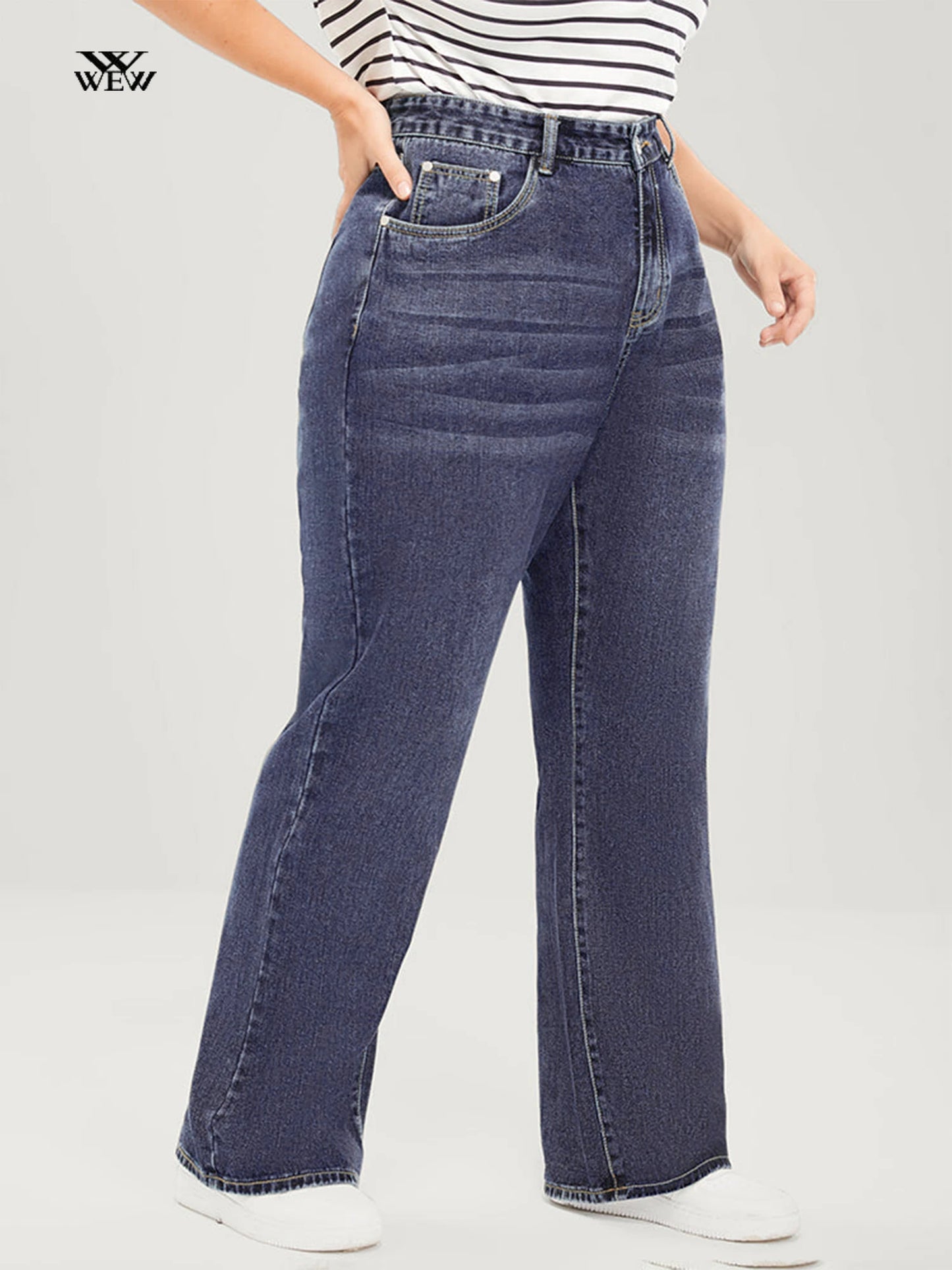 Plus Size Wide Leg Jeans for Women Stretchy High Waist Straight Legs