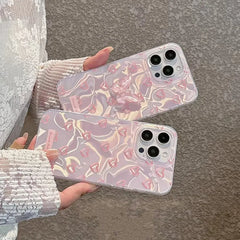 For iPhone 15 Pro 16 Plus 14 Pro Max 13 12 11 X XS XR 7 8 SE Romantic Pink Heart Butterfly Lustre Lining Hard High Phone Case