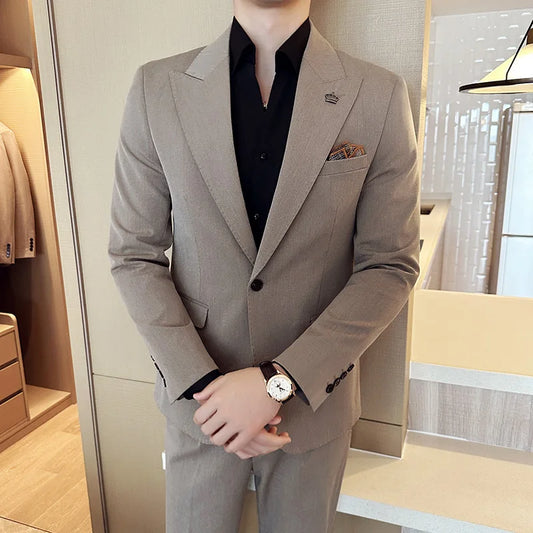 Men's Slim Fit Tuxedo Suit Set for Spring Weddings and Business Events