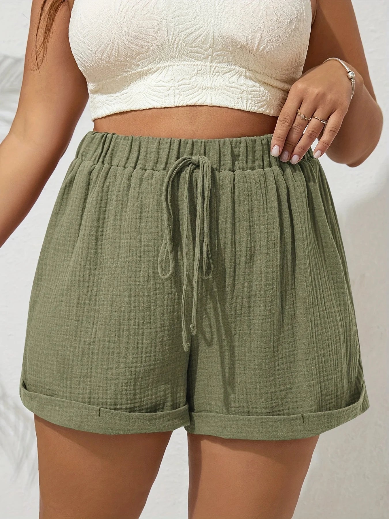 Plus Size High Waist Casual Shorts for Women Comfortable Lightweight with Elastic Waistband and Drawstring