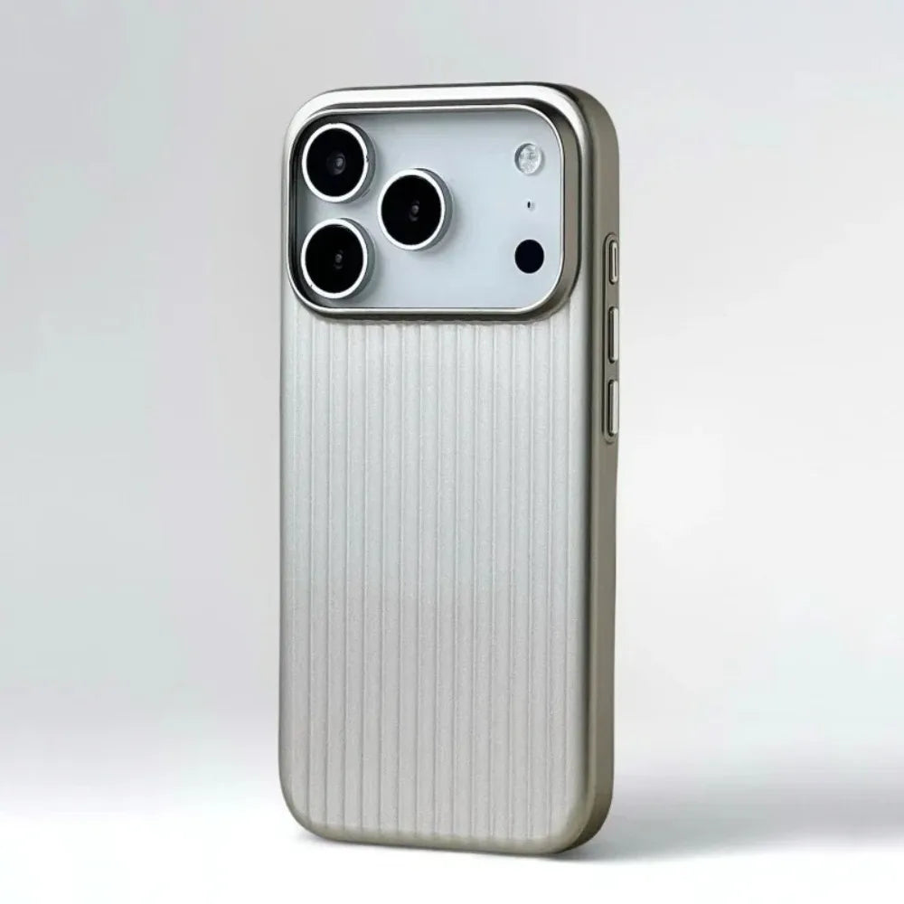 Stripes Metallic Paint Armor Case For iPhone 17 Air 16 15 14 13 Pro Max Shockproof Camera Protective Slim Matte PC Funda