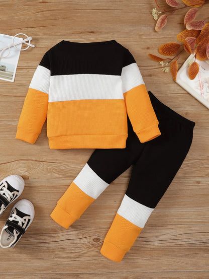 2PCS Kids Boy Clothing Set Fashion Color Block Long Sleeve Top+Pants Spring&Autumn Handsome Sports Outfit for Children 1-6 Years