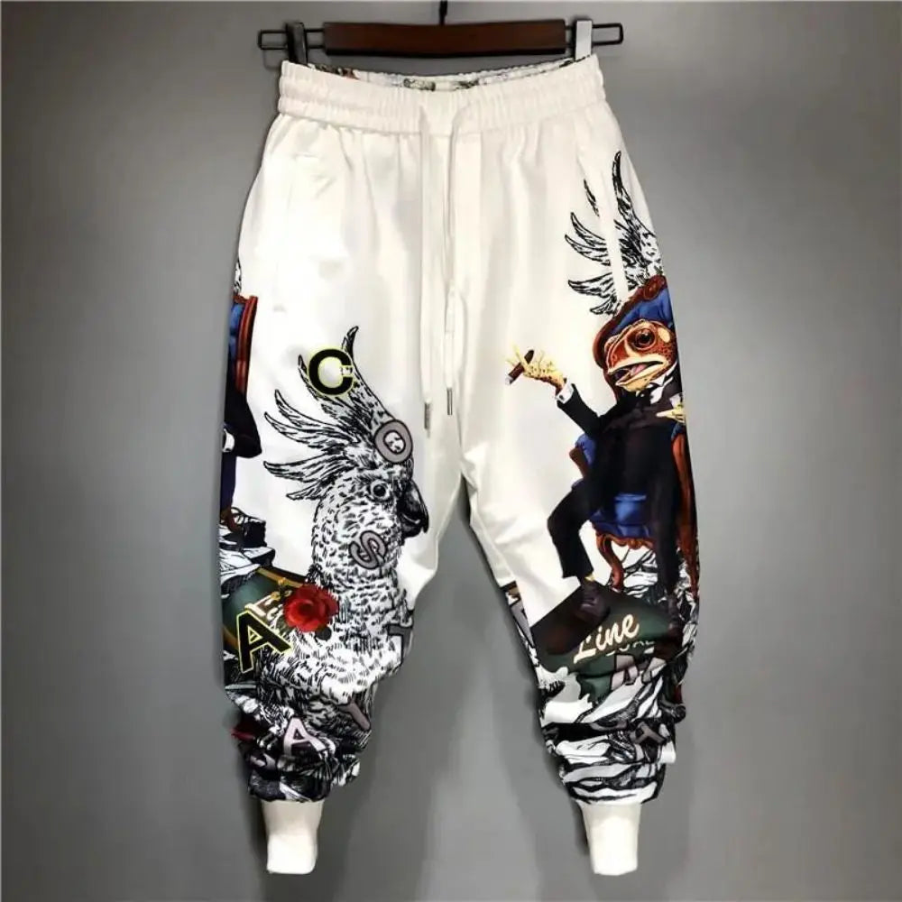 Fashion Men Harem Joggers Patchwork Elastic Drawstring Street Hip Hop Pants