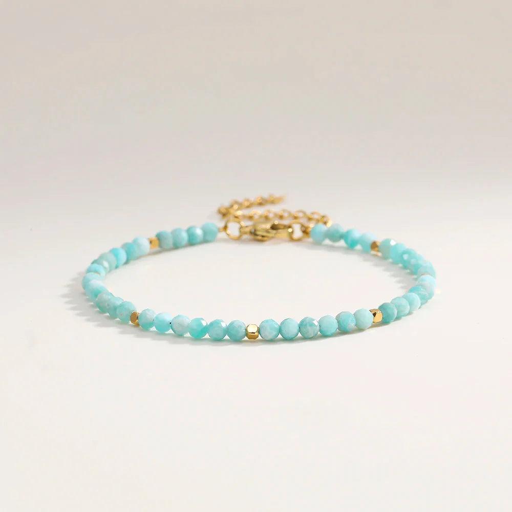 3mm Faceted African Turquoise Nature Stone Beaded Bracelet For Women With 18k gold plated Stainless Steel Square Beads Jewelry