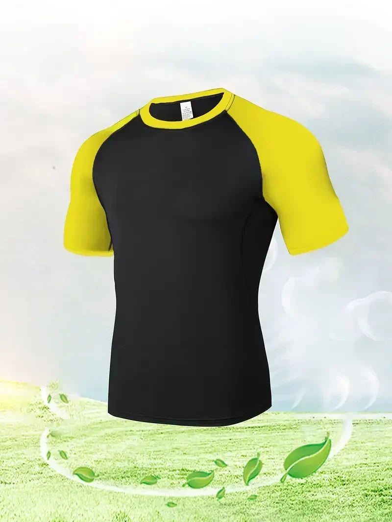 EVERLAST Men's Compress Shirt + 2-in-1 sports shorts 2pcs Set Leisure Breath Short Sleeve Sport Jogging Gym Brand Print Clothing