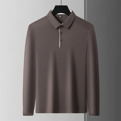 New Men's Business Casual  Long Sleeve Solid Color Polo Shirt Fashionable Warm Comfortable Four Seasons Versatile Top