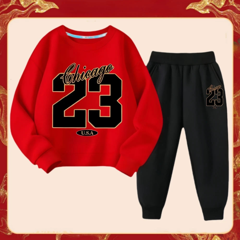 Spring Baby Girls Clothes Set Kid Boys '23' Printed Sweatshirts Pullover Top And Pants 2 Pieces Suit  Children Sweet Tracksuits