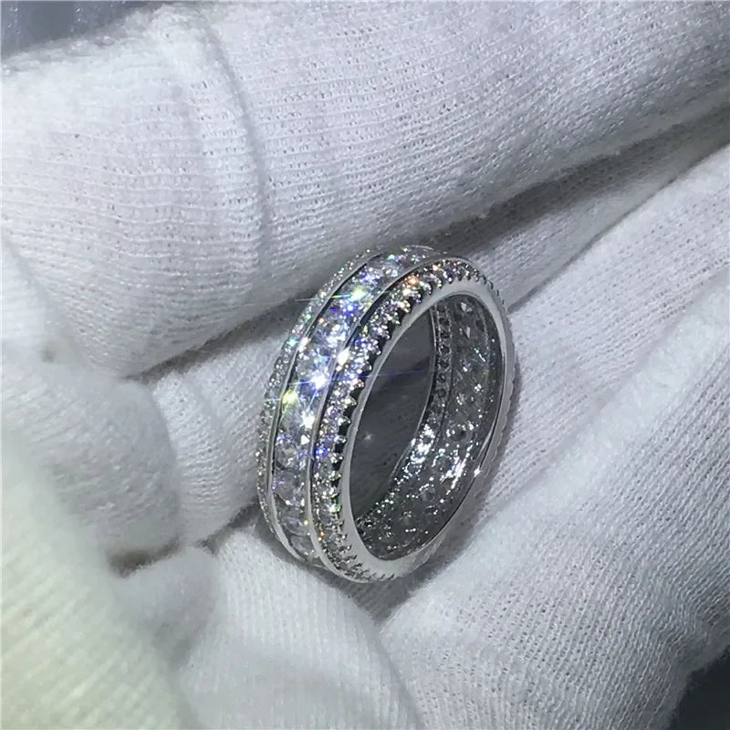 Eternity Full Round Lab Diamond Ring White Gold Engagement Wedding Band Rings for Women Men Jewelry Gift