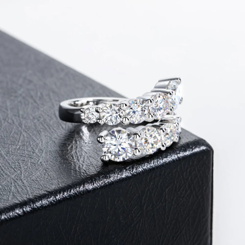 TY 925 Silver Moissanite Rings Woman Bands 10 Stones Sparkling Diamond Twist Shank Wedding Ring Engagement Jewelry