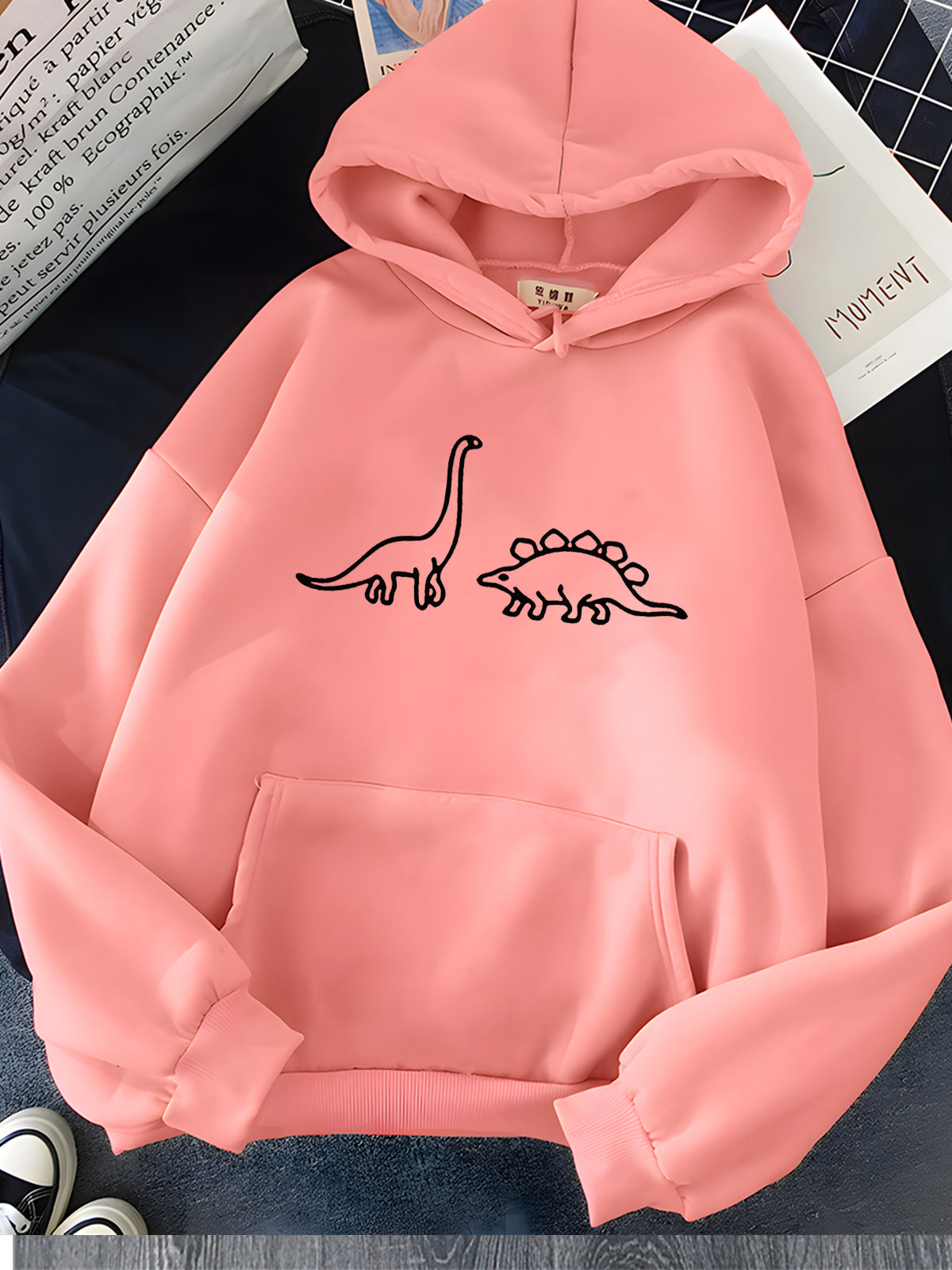 Hirsionsan Kawaii Dinosaurs Print Hoodies Women Soft Warm Loose Casual Sportswear