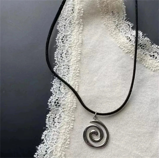 Vintage Spiral Vortex Pendant Hand-woven Leather Rope Necklace for Women Unisex