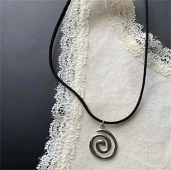 Vintage Spiral Vortex Pendant Hand-woven Leather Rope Necklace for Women Unisex