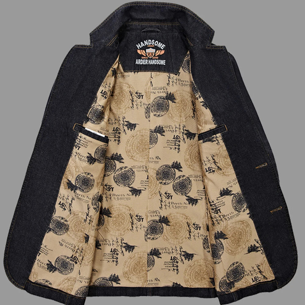 Denim Blazer Mens Jeans Jacket Autumn Slim Fit Coat Winter Windbreaker Cowboy Tops
