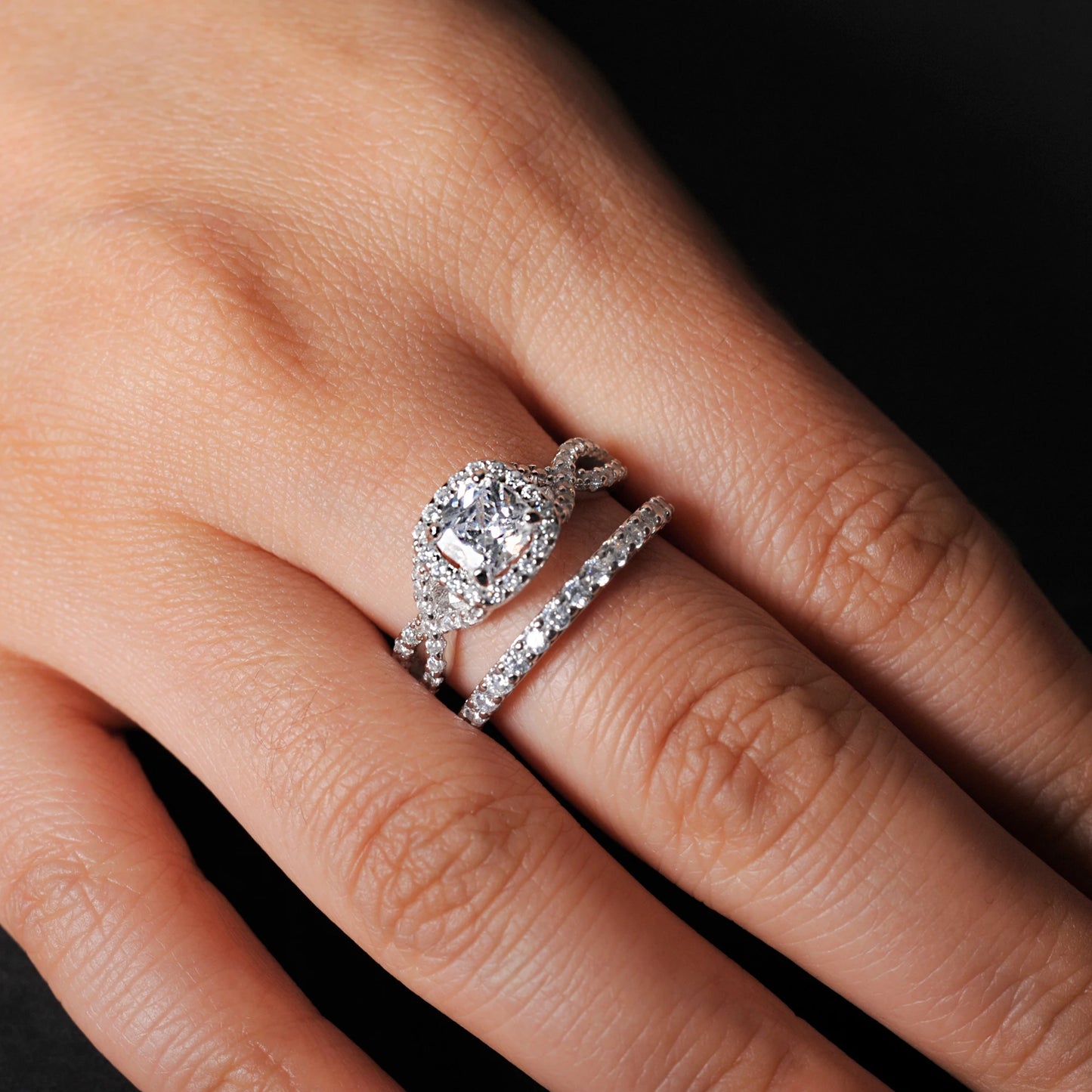 Potiy Infinity 1ct Cushion Cut Cubic Zirconia Solitaire Wedding Engagement Ring Promise Bridal Sets Anniversary Gift For Her 925