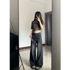 Xpqbb Women Vintage Streetwear Black Jeans Women