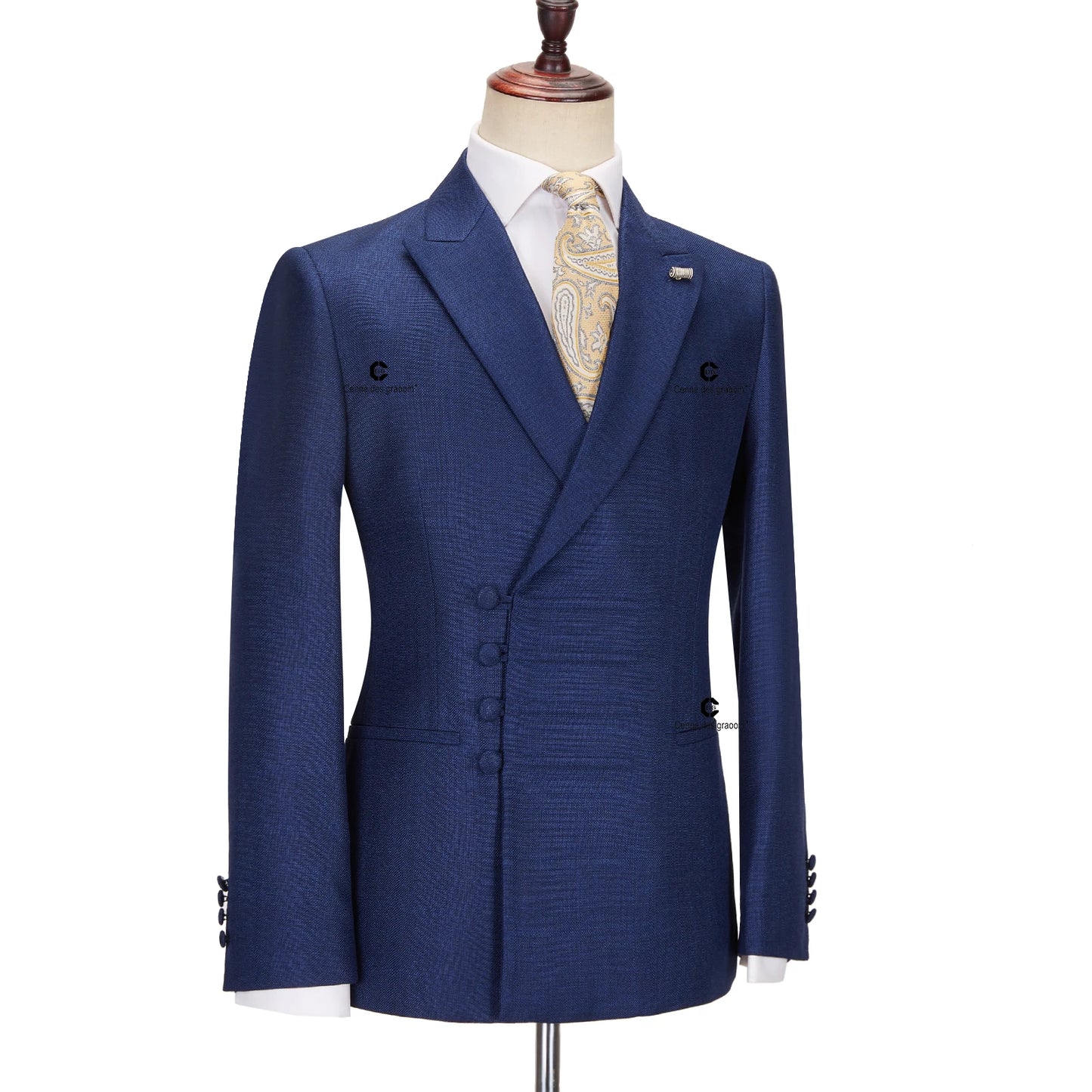 Tuxedo for Mens: Vintage Blue Suits for Men Chinese Knot Button Single Breasted Peak