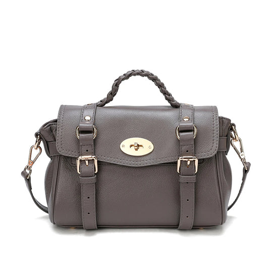 Retro Cowhide Women Messenger Bag Braid Top Handle Genuine Leather
