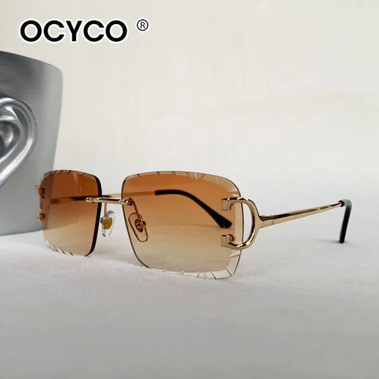 OCYCO Rimless Square Sunglasses Men Cupronickel Fashion Punk Gradient Sun Glasses Vintage Trendy Small Frame Eyewear UV400