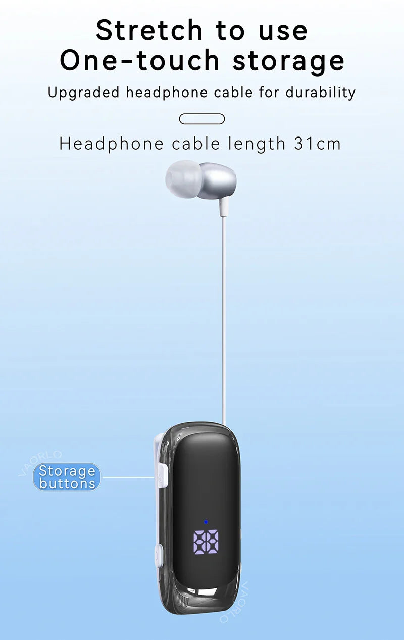 K88 Lavalier Business Bluetooth 5.4 Headphone Talk/Music Time 20 Hours, LED Digital Display,Noice Cancelling Wireless Earphones