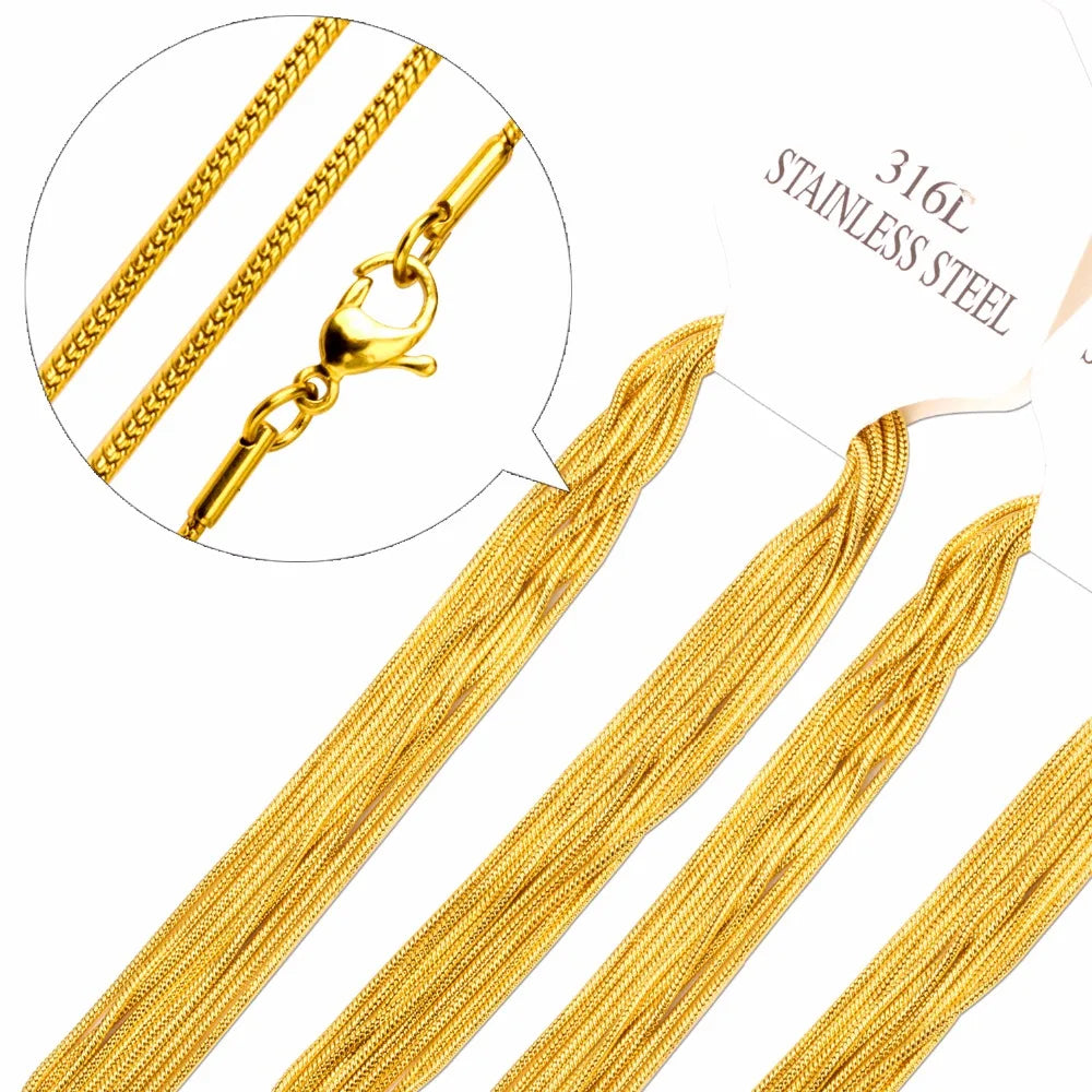 1MM/2MM/3MM Round Snake Chain Necklace For Women Men Gold Color Stainless Steel Herringbone Choker Fashion Jewelry Gift