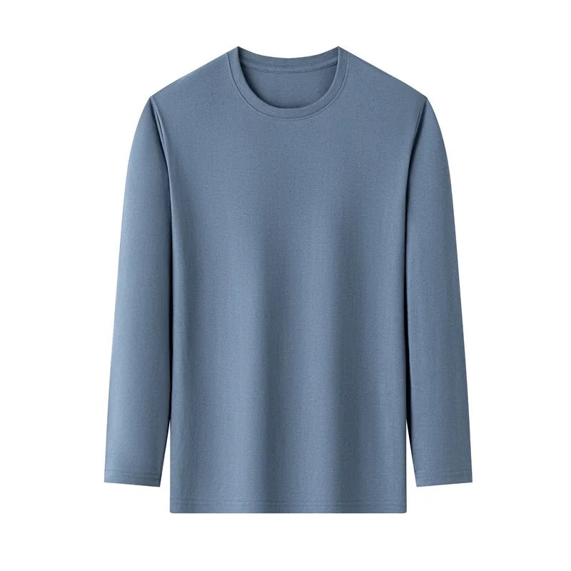 Men's Solid Color round Neck Long Sleeve T-Shirt Cotton Summer Comfortable Breathable Casual Top in Various Colors