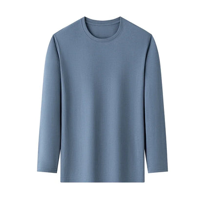 Men's Solid Color round Neck Long Sleeve T-Shirt Cotton Summer Comfortable Breathable Casual Top in Various Colors