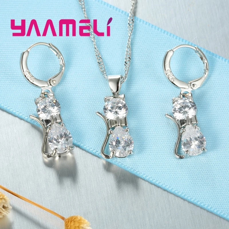 Real 925 Sterling Silver Color Jewelry Sets for Woman Girls Shining Austrian Crystal