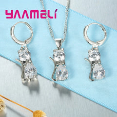 Real 925 Sterling Silver Color Jewelry Sets for Woman Girls Shining Austrian Crystal