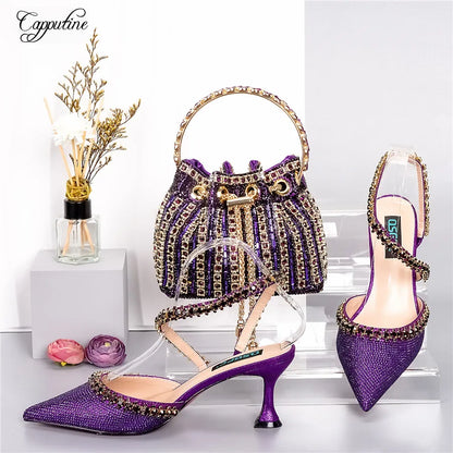 Gold Shoes And Bag Set For Women Luxury Ladies Pumps Match With Handbag Sandals Purse Clutch Escarpins Femme For Party QSL070