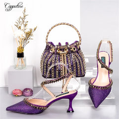 Gold Shoes And Bag Set For Women Luxury Ladies Pumps Match With Handbag